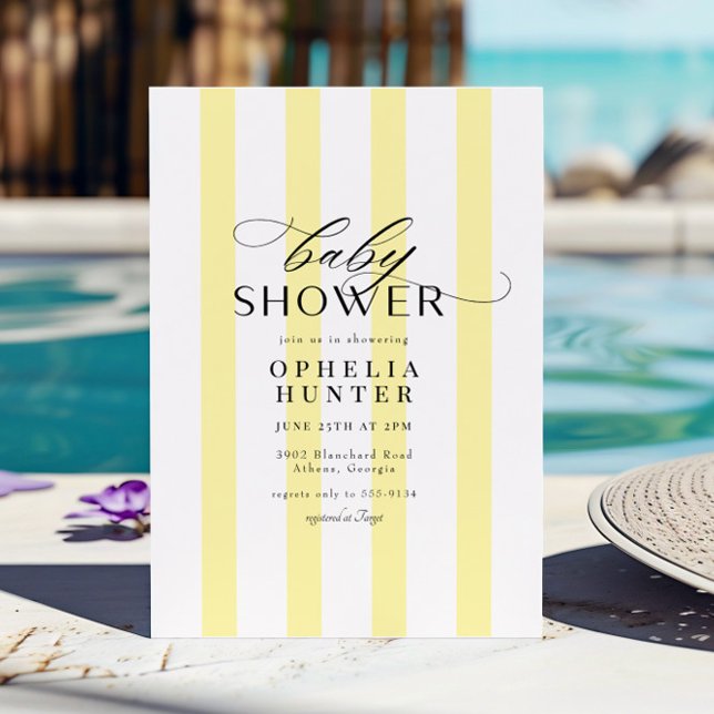 Invitation Sunny Yellow Stripe Baby shower neutre genre (Créateur téléchargé)
