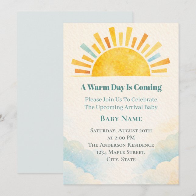 Invitation Sunrise Baby Shower (Devant / Derrière)