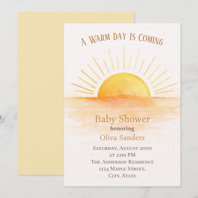 Invitation Sunrise Baby Shower Modern (Devant / Derrière)