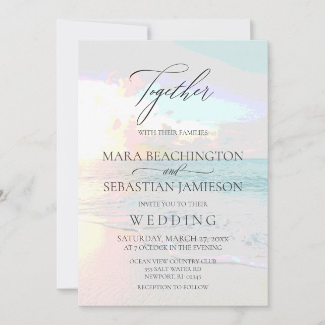 Invitation *~* Sunrise Romantique Pastel Beach Sunset Mariage (Devant)