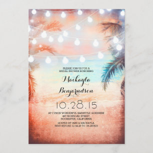 Invitation Sunset Beach & String Lights Fête des mariées