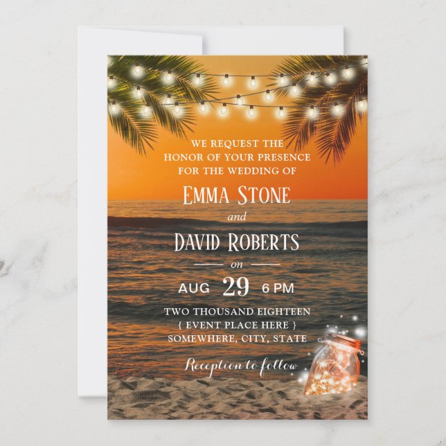 Invitation Sunset Beach Tropical Mariage de Mason Jar (Devant)