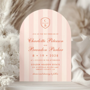 Invitation Sunset Spritz rayures Monogram Crest Mariage
