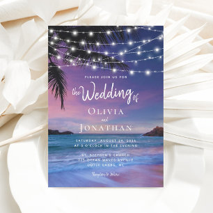 Invitation Sunset String Lights Tropical Beach Mariage