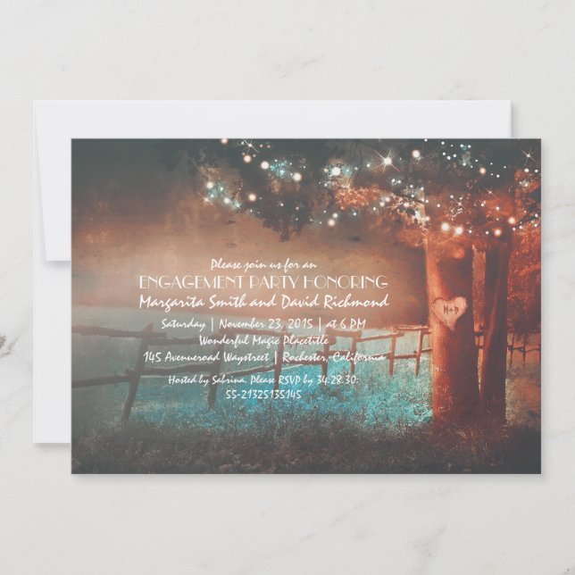 Invitation Sunset Tree Lights Rustic Outdoor Engagement Party (Devant)