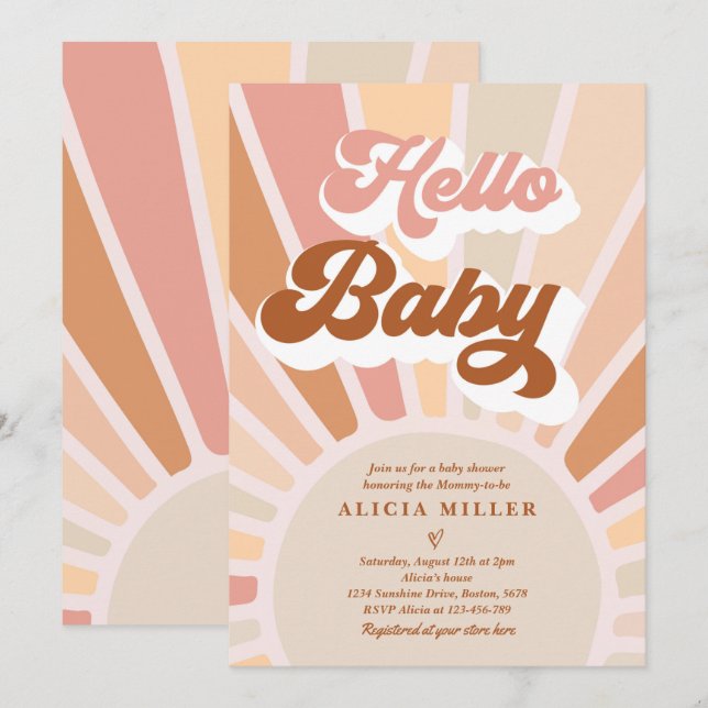 Invitation Sunshine Baby shower Boho Muet Rainbow Sunshine (Devant / Derrière)