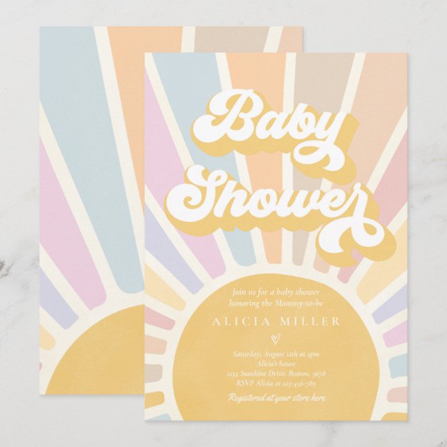 Invitation Sunshine Baby shower Boho Retro Rose Sunshine (Devant / Derrière)