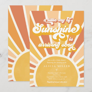 Invitation Sunshine Baby shower Boho Retro Yellow Sunshine
