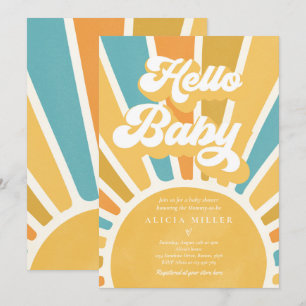 Invitation Sunshine Baby shower Boho Retro Yellow Sunshine