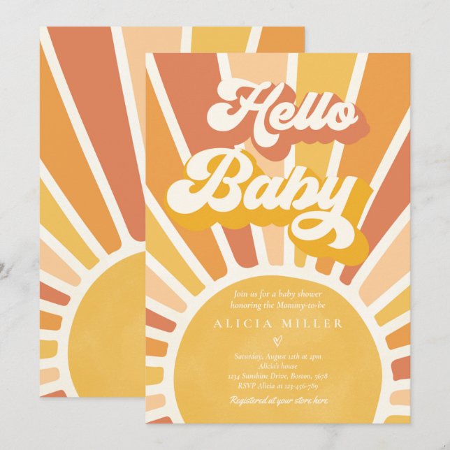 Invitation Sunshine Baby shower Boho Retro Yellow Sunshine (Devant / Derrière)