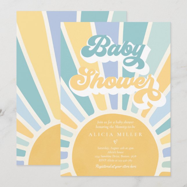 Invitation Sunshine Baby shower Boho Retro Yellow Sunshine (Devant / Derrière)