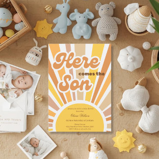 Invitation Sunshine Baby Shower Boho Retro Yellow Sunshine