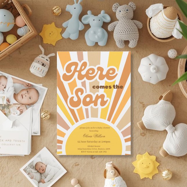 Invitation Sunshine Baby Shower Boho Retro Yellow Sunshine (Créateur téléchargé)