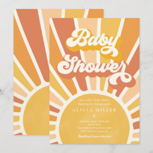 Invitation Sunshine Baby shower Boho Retro Yellow Sunshine