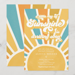 Invitation Sunshine Baby shower Boho Retro Yellow Sunshine
