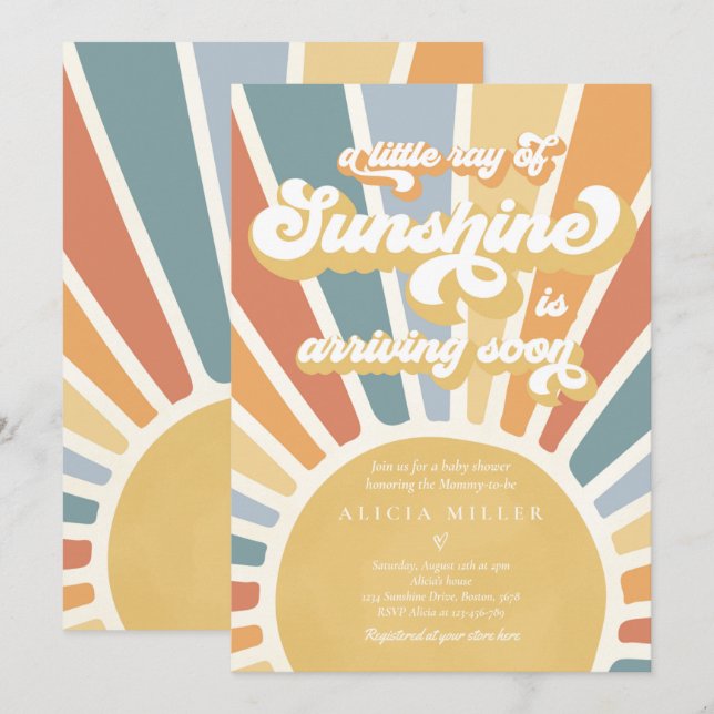 Invitation Sunshine Baby shower Muet Boho Retro Sunshine (Devant / Derrière)