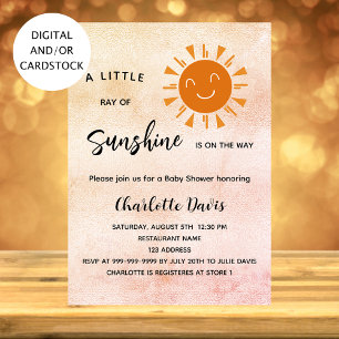 Invitation Sunshine Baby shower rose fille soleil