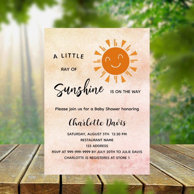 Invitation Sunshine Baby shower rose fille soleil luxe (Créateur téléchargé)