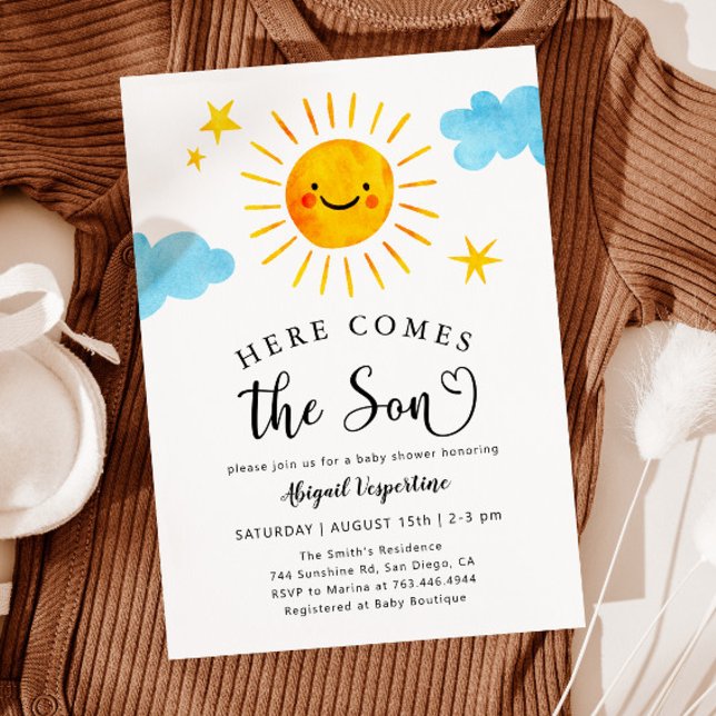 Invitation Sunshine Baby shower Voici l'invitation du fils (Créateur téléchargé)