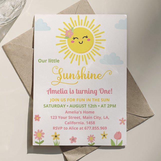 Invitation Sunshine Fleur sauvage Party 1er anniversaire Invi (Créateur téléchargé)