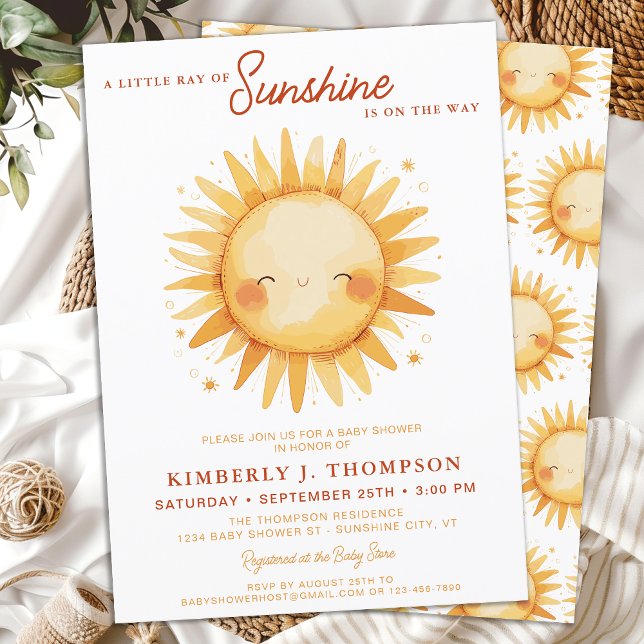 Invitation Sunshine Gender Neutral Boho Cute Sun Baby Shower (Créateur téléchargé)
