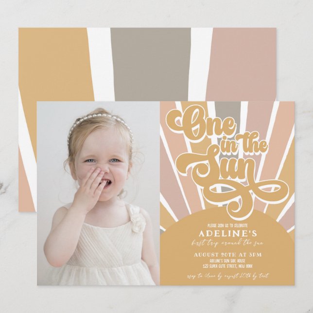 Invitation Sunshine One au soleil Premier anniversaire Boho P (Devant / Derrière)