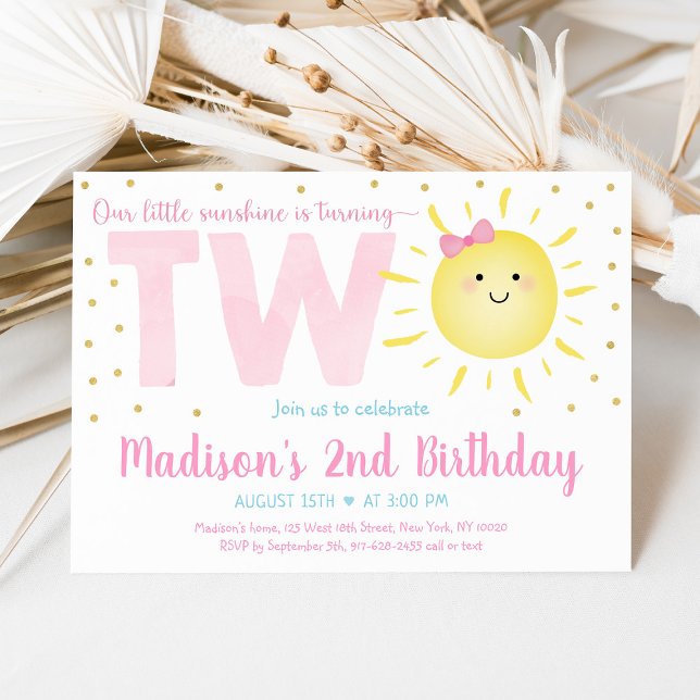 Invitation Sunshine Pink Gold Deuxième anniversaire (Créateur téléchargé)