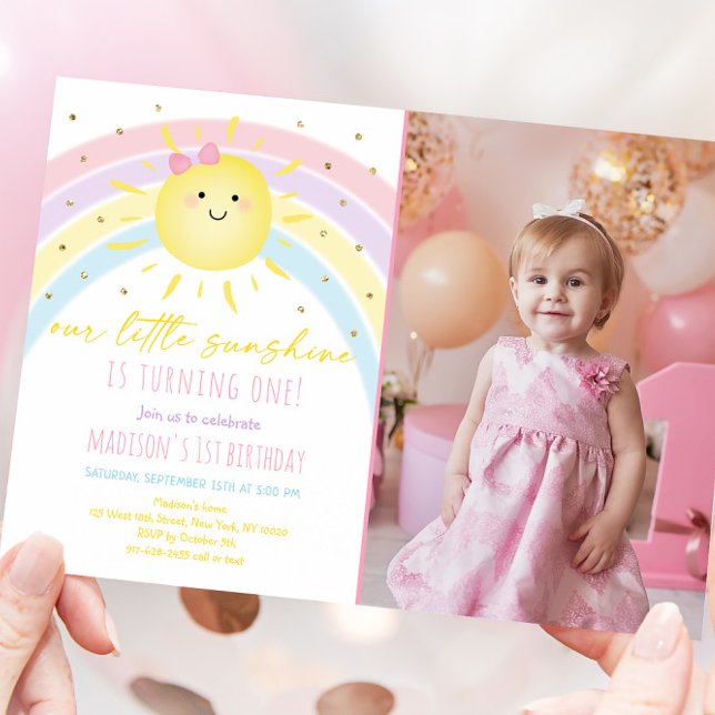 Invitation Sunshine Rainbow Pastel Anniversaire (Créateur téléchargé)