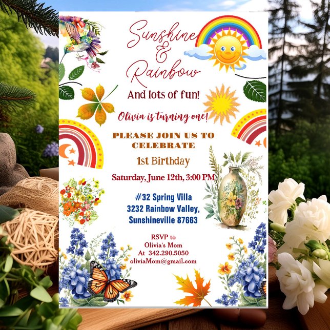 Invitation Sunshine Rainbow Spring Garden Butterfly Anniversa (Sunshine Rainbow Spring Garden Butterfly Birthday Invitation)