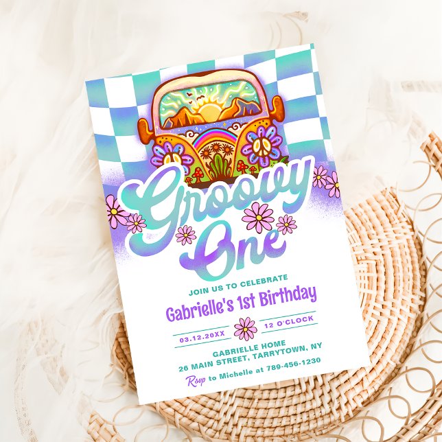 Invitation Super 1 fête d'anniversaire Boho Floral Daisy (Créateur téléchargé)
