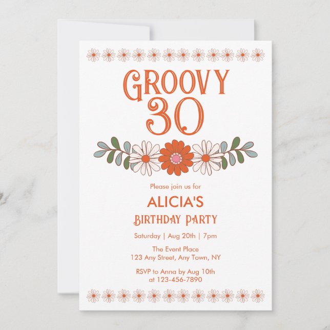 Invitation Super 30 Classic Daisy Hippie Flora Leaf Anniversa (Devant)