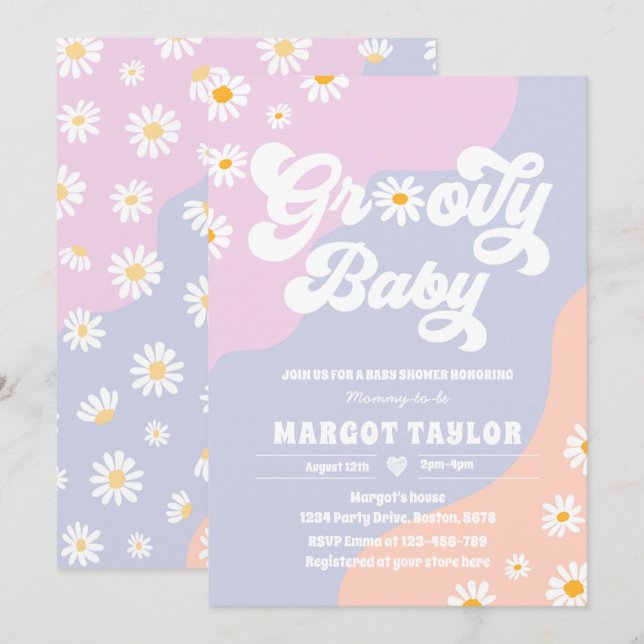 Invitation Super Baby Daisy Boho Hippy Vibes Baby shower (Devant / Derrière)