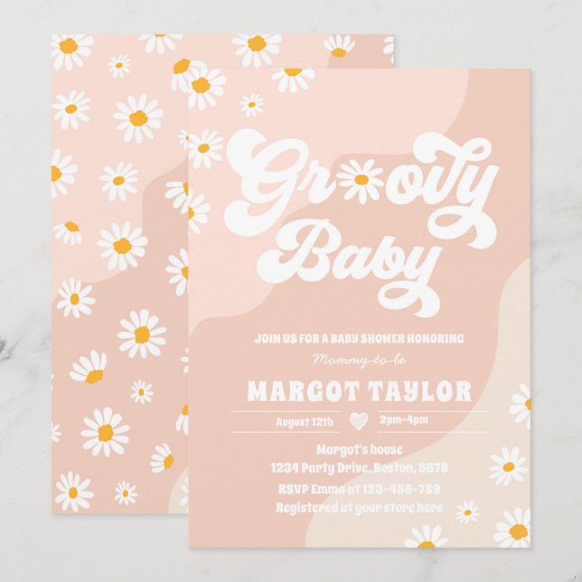 Invitation Super Baby Daisy Boho Hippy Vibes Baby shower (Devant / Derrière)