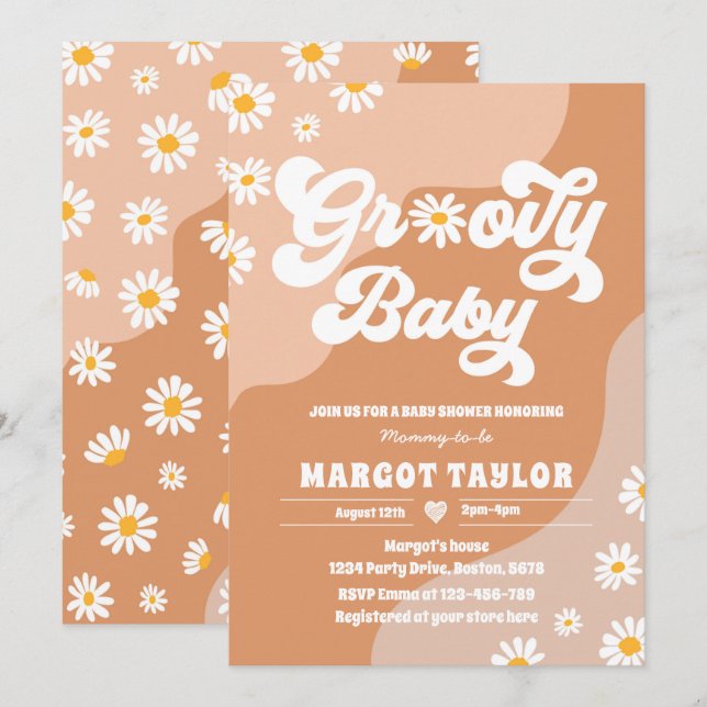 Invitation Super Baby Daisy Boho Hippy Vibes Baby shower dans (Devant / Derrière)