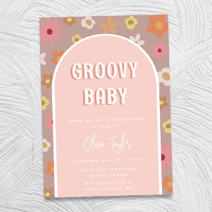Invitation Super Baby Retro Boho Fleurs Baby shower fille