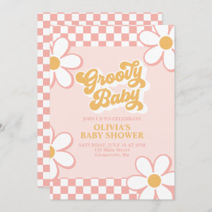 Invitation Super Baby Retro Check Rose Daisy