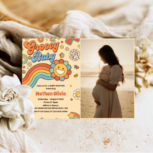 Invitation Super Baby Retro Rainbow Baby shower Party
