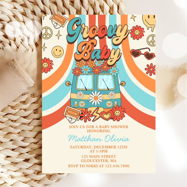 Invitation Super Baby Retro Rainbow Baby shower Party (Créateur téléchargé)