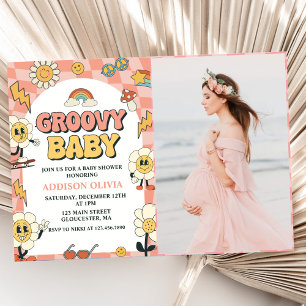 Invitation Super Baby Retro Van Pink Baby shower Party