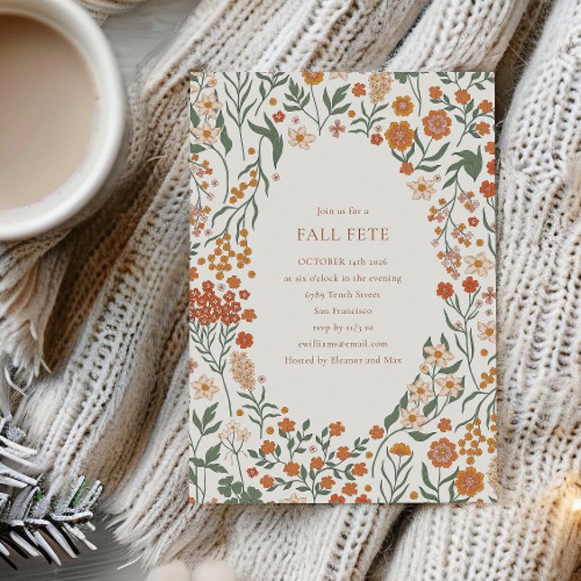 Invitation Super Boho Orange Fleur sauvage Whimsy Fall Fete (Créateur téléchargé)