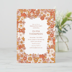 Invitation Super Boho Orange Floral Frame de Graduation Party