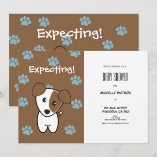 Invitation Super Cute Brown et Blue Terrier Baby shower