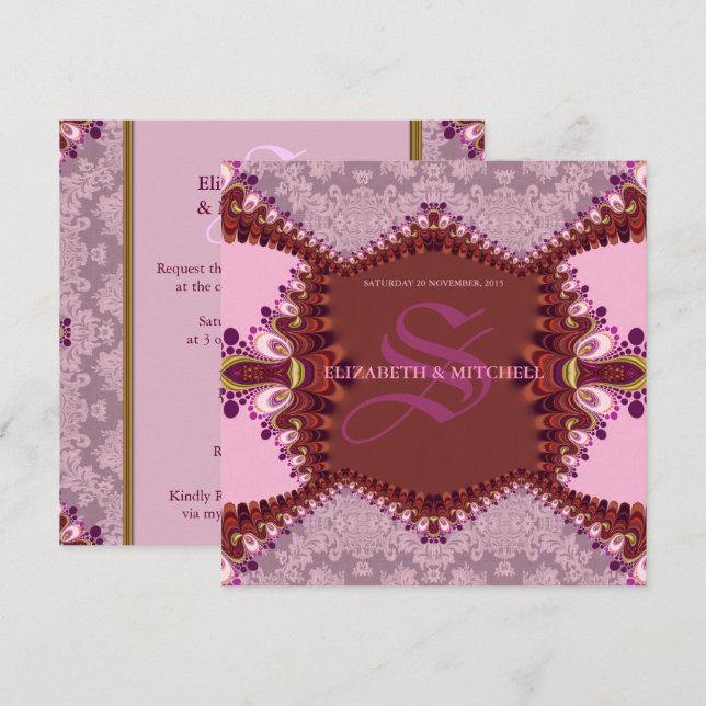 Invitation super de Bohême Mariage damassé (Devant / Derrière)