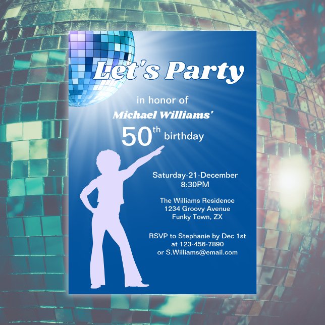 Invitation Super Disco Ball Blue Mans 50e anniversaire (Créateur téléchargé)