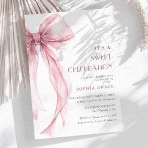 Invitation Super Elegant Coquette Rose Bow Girl Anniversaire