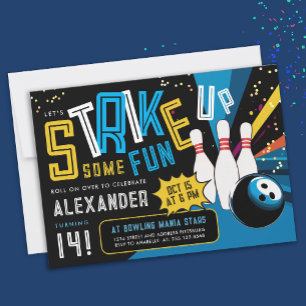 Invitation Super Faisons Décoller une Fête de Bowling Colorée