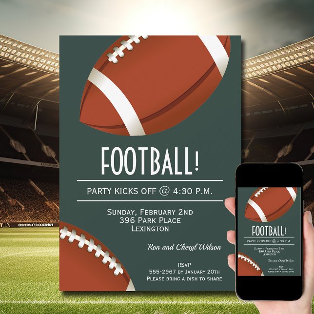 Invitation Super Fan Football Jeu Dark Green Party (Order INSTANT DOWNLOAD to send digitally or PRINTED cards to mail or both!)