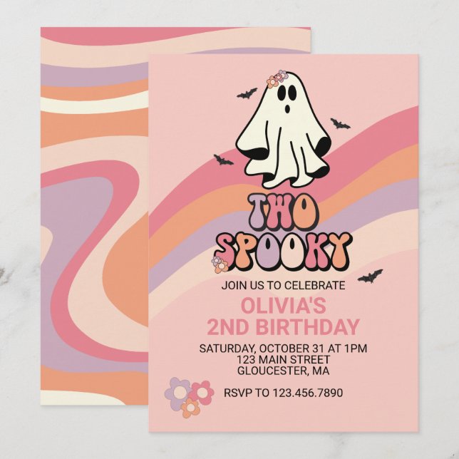 Invitation Super fantôme Deux Halloween Éffrayant Anniversair (Devant / Derrière)
