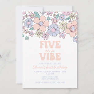 Invitation Super Five est un Vibe Retro Floral 5e anniversair