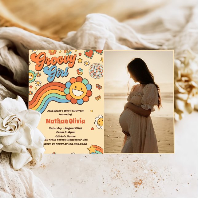 Invitation Super Girl Retro Rainbow Baby shower Party Photo (Créateur téléchargé)